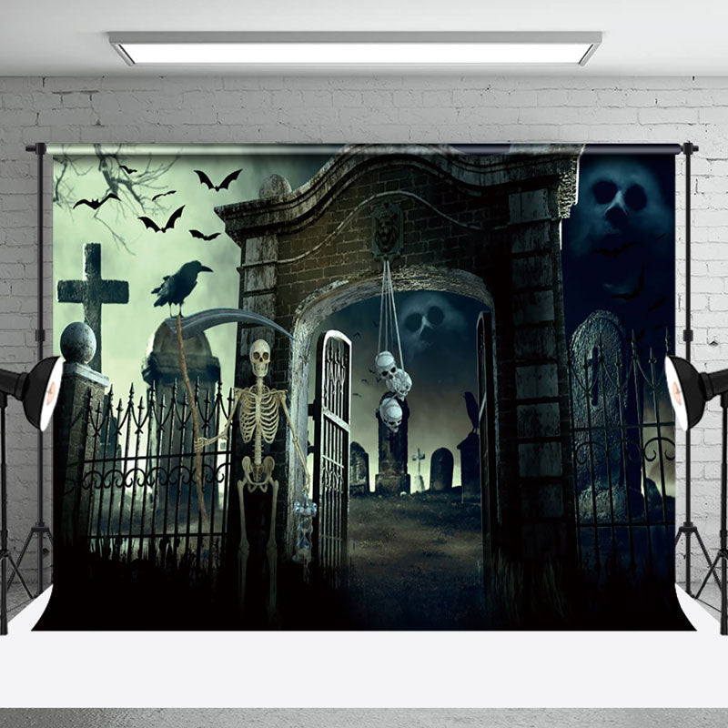 Aperturee - Gravestone Horrible Skeleton Mist Halloween Backdrop