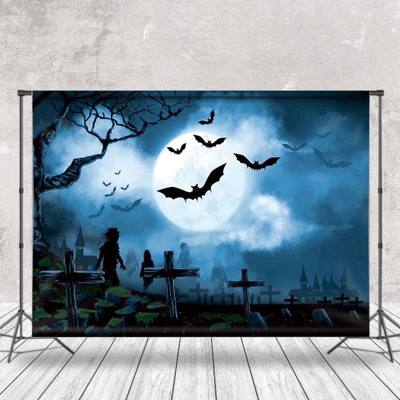 Aperturee - Cross Ghost Moon Bat Foggy Halloween Backdrop