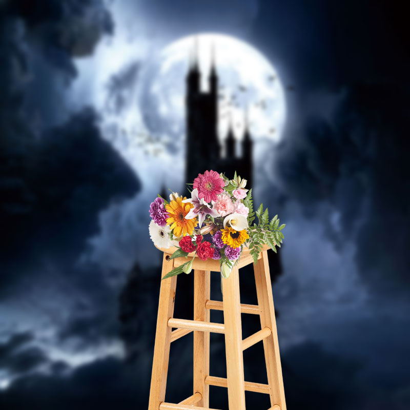 Aperturee - Scary Castle Dark Night Full Moon Halloween Backdrop