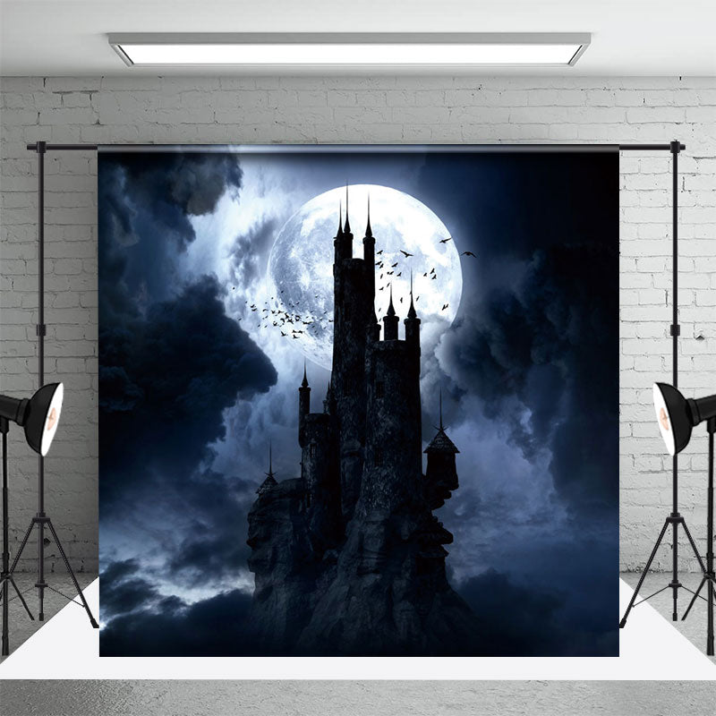 Aperturee - Scary Castle Dark Night Full Moon Halloween Backdrop