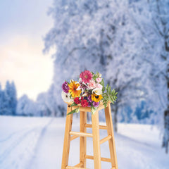 Aperturee - Snowy Frozen Forest Sunny Winter Scene Backdrop