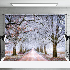 Aperturee - Frozen Tree Road Winter Scenery Photo Backdrop