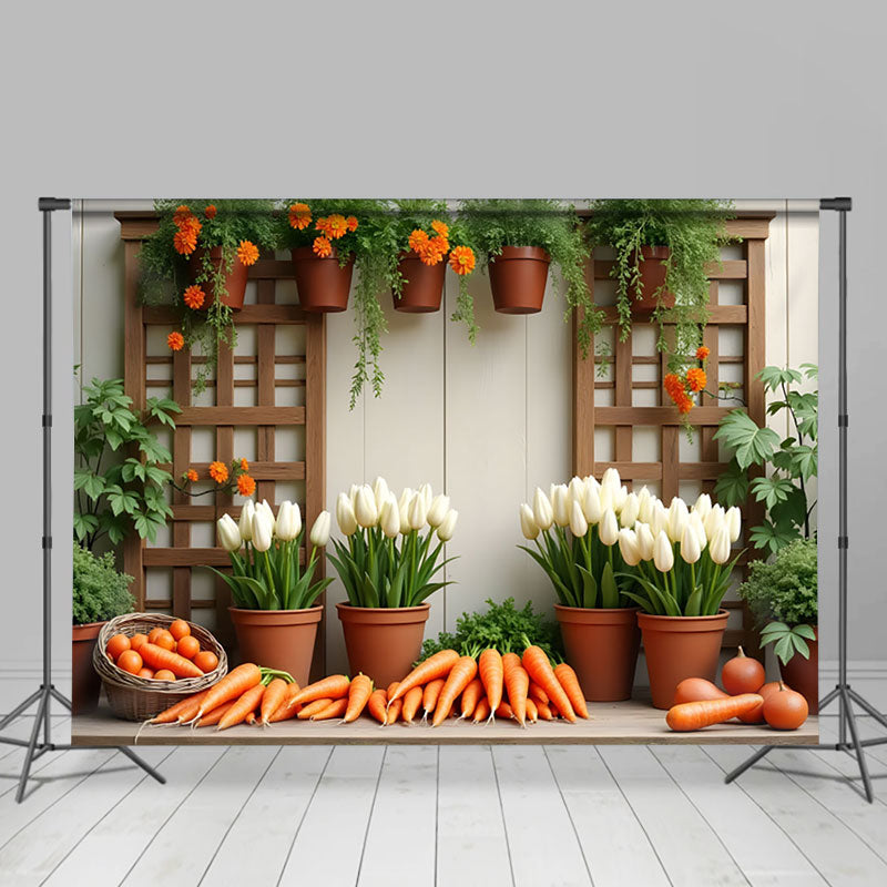 Aperturee - Aperturee Potted Plant Floral Greenery Carrot Spring Backdrop