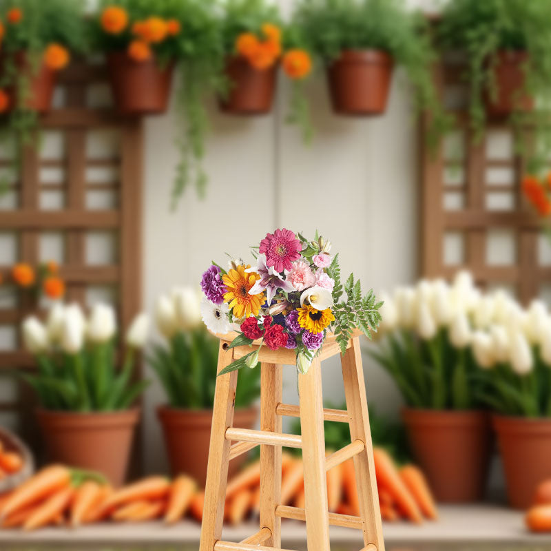 Aperturee - Aperturee Potted Plant Floral Greenery Carrot Spring Backdrop