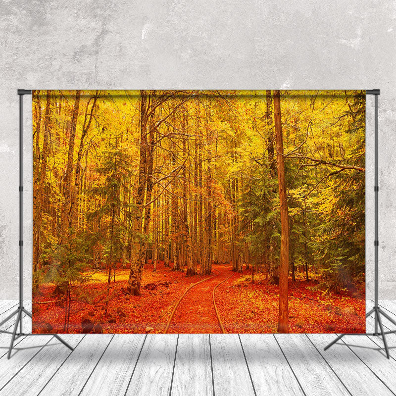 Aperturee - Autumn Golden Leaves Forest Photography Backdrop