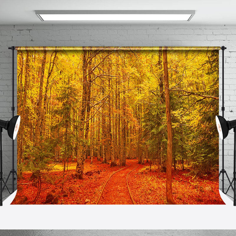 Aperturee - Autumn Golden Leaves Forest Photography Backdrop