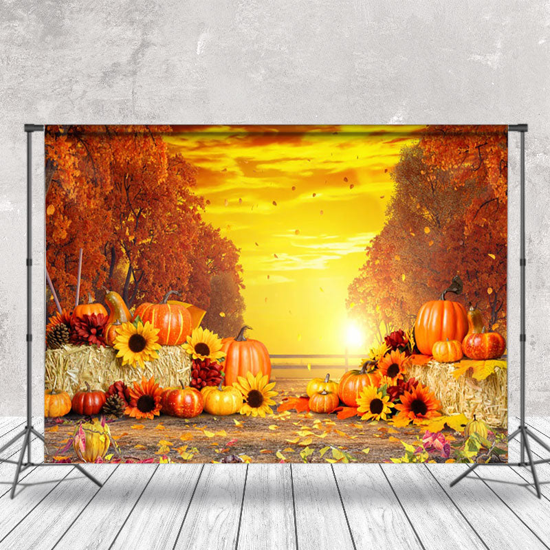 Aperturee - Shining Sunset Pumpkin Sunflower Backdrop Photo Booth