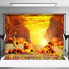 Aperturee - Shining Sunset Pumpkin Sunflower Backdrop Photo Booth