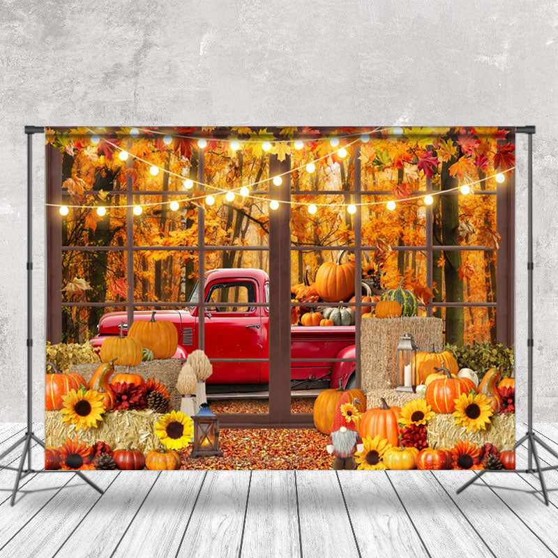 Aperturee - Pickup Truck Full Of Pumpkins Outside The Window Backdrop