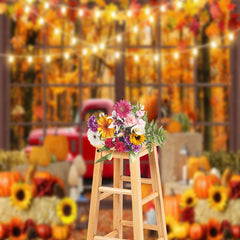 Aperturee - Pickup Truck Full Of Pumpkins Outside The Window Backdrop