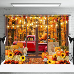 Aperturee - Pickup Truck Full Of Pumpkins Outside The Window Backdrop