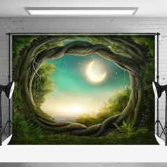 Aperturee - Fairy Tale Style Green Forest Night Sky Backdrop