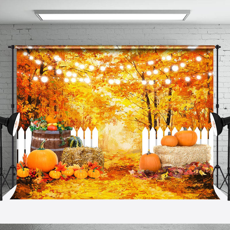 Aperturee - Maple Leaves Golden Pumpkin Oil Painting Backdrop