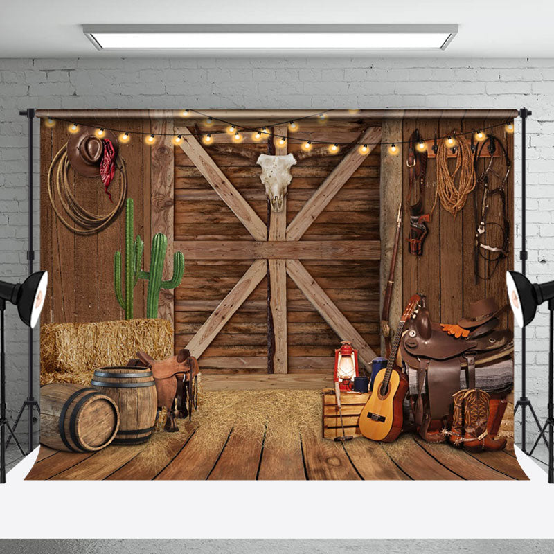 Aperturee - Western Cowboy Wooden Door Musical Instrument Backdrop