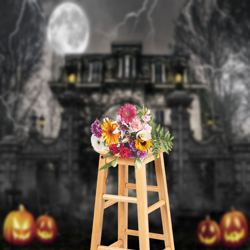 Aperturee - Dilapidated Building Night Zombie Halloween Backdrop