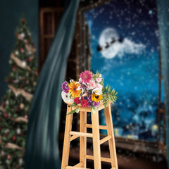 Aperturee - Blue Curtain Night Moon Christmas Photo Backdrop