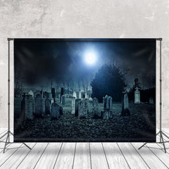 Aperturee - Night Tombstone Moon Horror Halloween Photo Backdrop