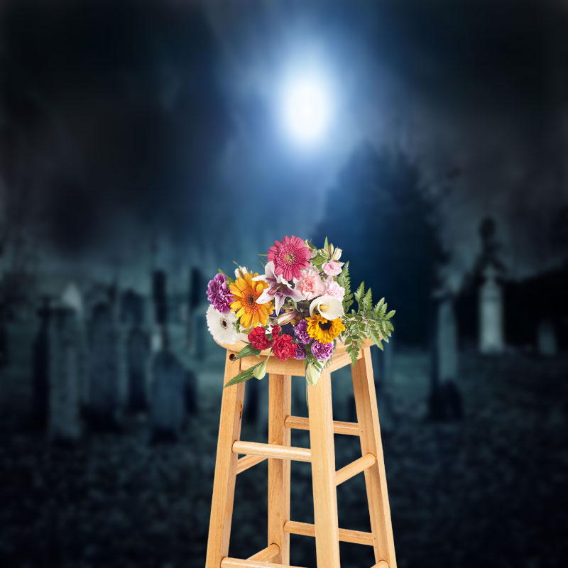 Aperturee - Night Tombstone Moon Horror Halloween Photo Backdrop