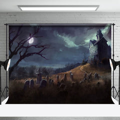 Aperturee - Oil Painting Horror Village Cemetery Halloween Backdrop