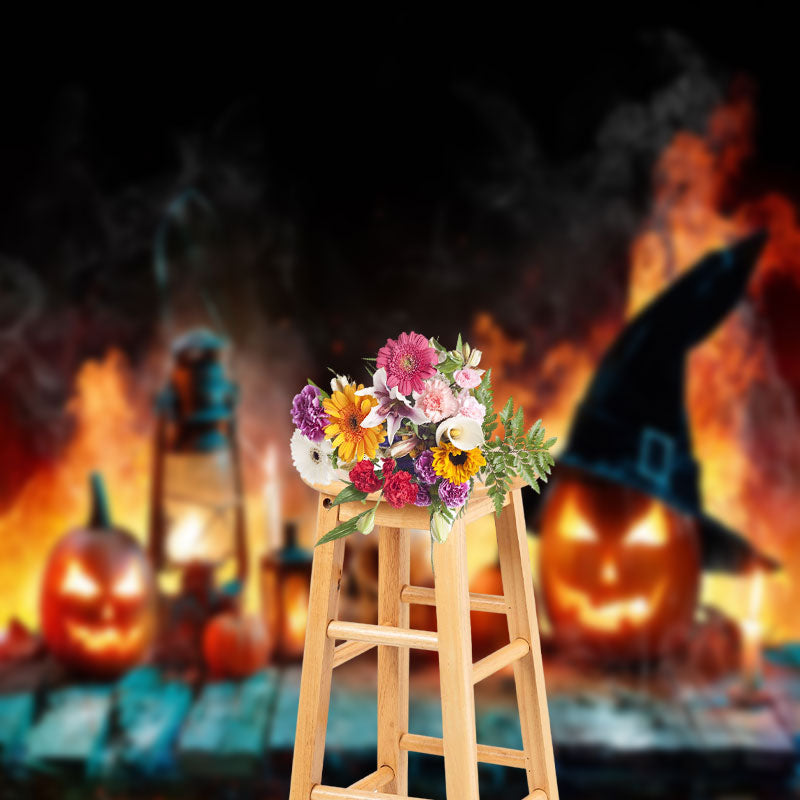 Aperturee - Yellow Smoke Horror Pumpkin Skull Photo Backdrop