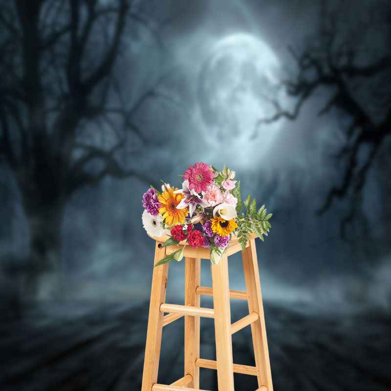 Aperturee - Spooky Dead Wood Forest Moon Halloween Backdrop