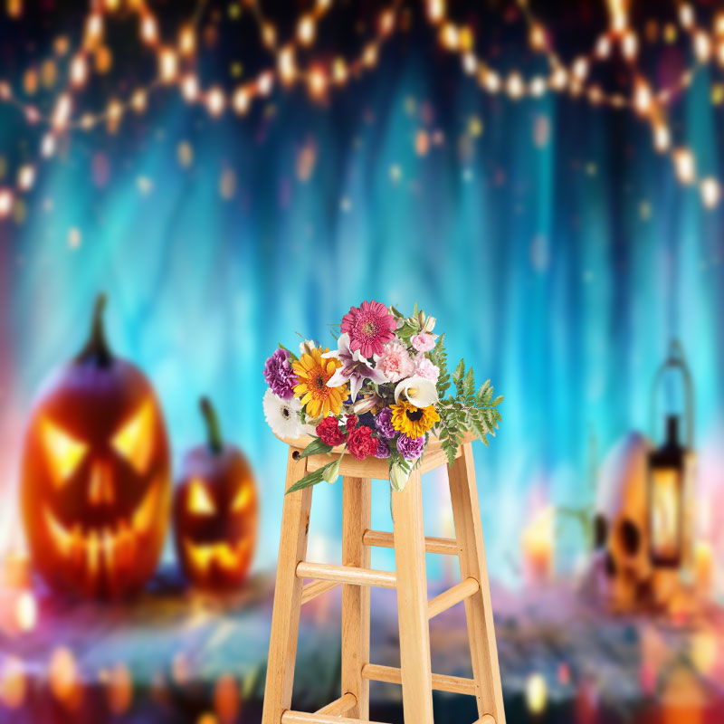 Aperturee - LED Light Pumpkin Skull Halloween Photo Backdrop