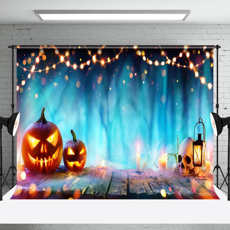 Aperturee - LED Light Pumpkin Skull Halloween Photo Backdrop