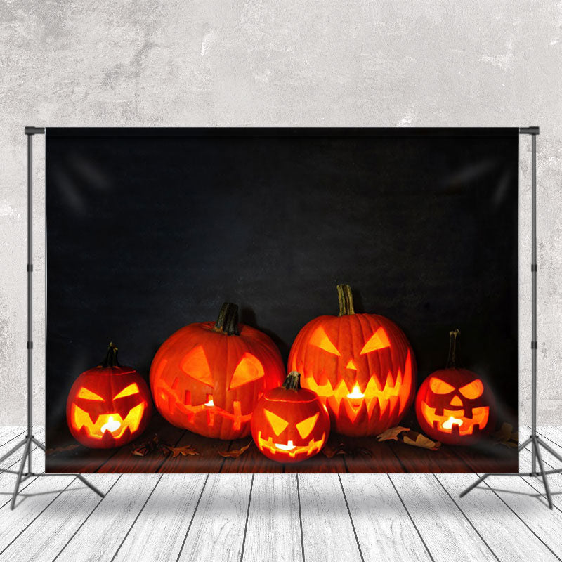 Aperturee - Black Wall Pumpkin Lantern Wooden Floor Backdrop