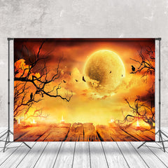 Aperturee - Hell Gold Moon Crow Bat Halloween Photo Backdrop