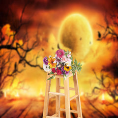 Aperturee - Hell Gold Moon Crow Bat Halloween Photo Backdrop