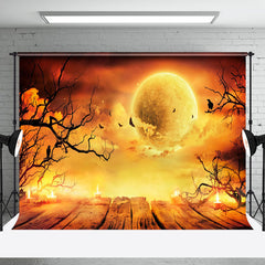 Aperturee - Hell Gold Moon Crow Bat Halloween Photo Backdrop