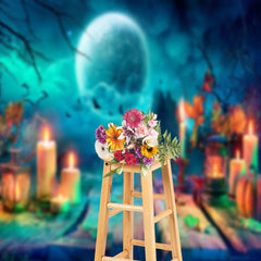 Aperturee - Blue Moon Bat Candle Halloween Photography Backdrop