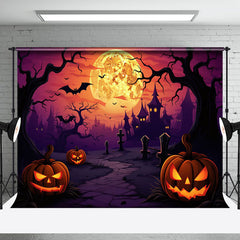 Aperturee - Cartoon Style Horror Pumpkin Castle Moon Backdrop