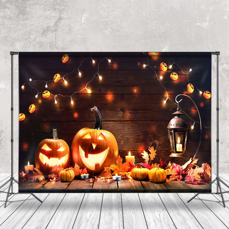 Aperturee - Pumpkin Lantern Wooden Wall LED Light Halloween Backdrop