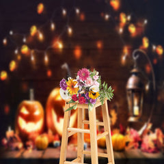 Aperturee - Pumpkin Lantern Wooden Wall LED Light Halloween Backdrop