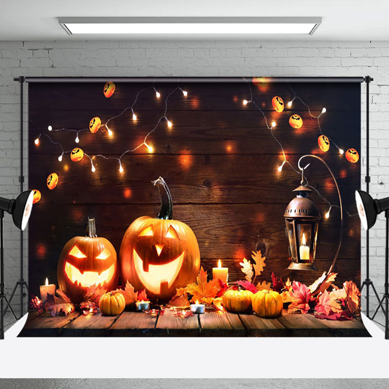 Aperturee - Pumpkin Lantern Wooden Wall LED Light Halloween Backdrop