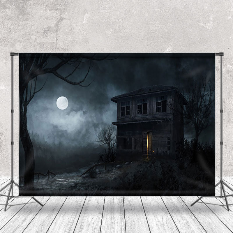 Aperturee - Horror Old Wooden House In Moonlight Halloween Backdrop