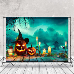 Aperturee - Blue Moon Clouds Pumpkin Candles Halloween Backdrop