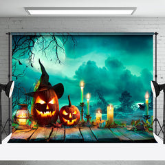 Aperturee - Blue Moon Clouds Pumpkin Candles Halloween Backdrop