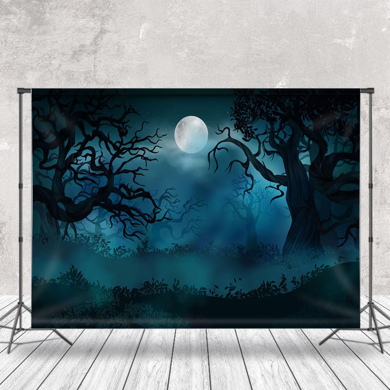 Aperturee - Cartoon Night Tree Branches Moon Halloween Backdrop