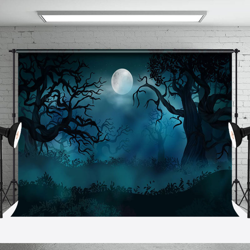 Aperturee - Cartoon Night Tree Branches Moon Halloween Backdrop