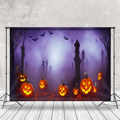 Aperturee - Purple Fog Cemetery Horror Pumpkin Halloween Backdrop