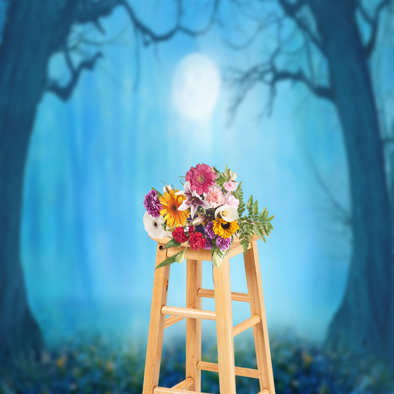 Aperturee - Two Trees Night Blue Moon Halloween Photo Backdrop