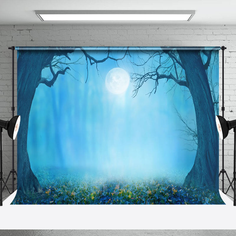 Aperturee - Two Trees Night Blue Moon Halloween Photo Backdrop