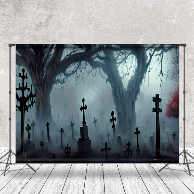 Aperturee - Scary Cemetery Cross Night Halloween Photo Backdrop