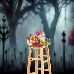 Aperturee - Scary Cemetery Cross Night Halloween Photo Backdrop