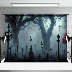 Aperturee - Scary Cemetery Cross Night Halloween Photo Backdrop