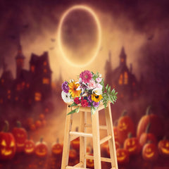 Aperturee - Lunar Eclipse Scary Pumpkin Castle Halloween Backdrop