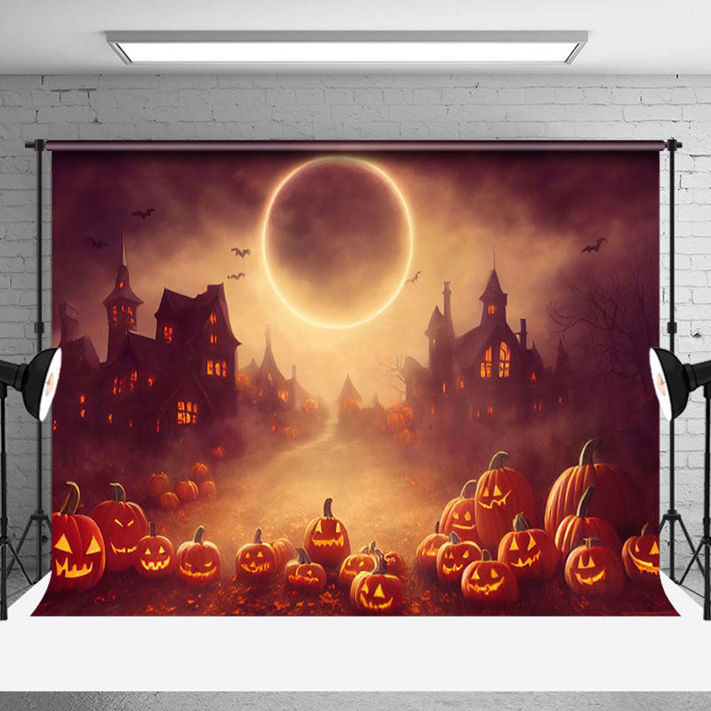 Aperturee - Lunar Eclipse Scary Pumpkin Castle Halloween Backdrop