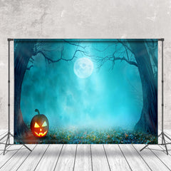 Aperturee - Blue Smoke Tree Horror Pumpkin Halloween Backdrop